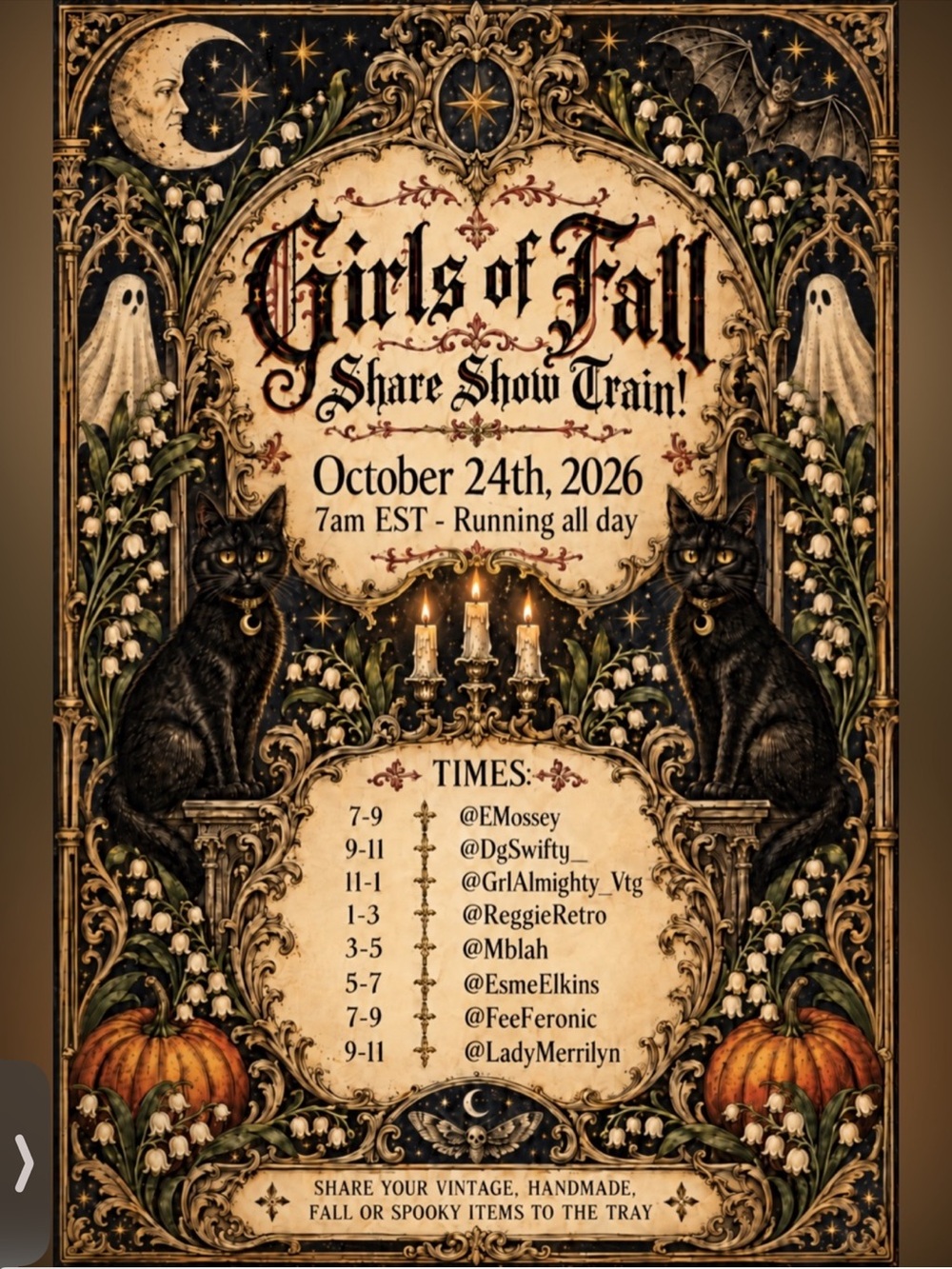 Vintage Halloween Girls of Fall Poster Print - Orange Black